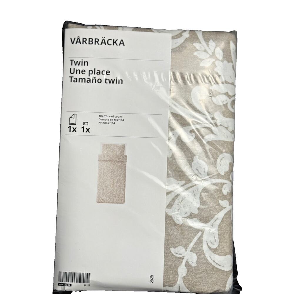 Ikea VARBRACKA Twin Duvet Cover With Pillowcase Bed Set Beige/White - NEW